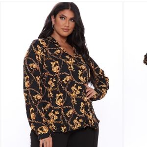 Elegant Black and Gold Chain Print Women's Top